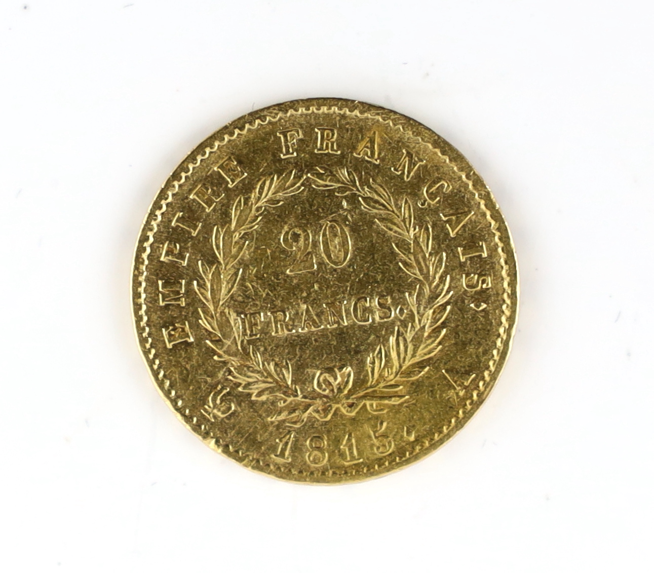 Gold coins, French Empire, 20 francs 1815 A, demounted at the 1 to 2 o’clock position otherwise good Fine